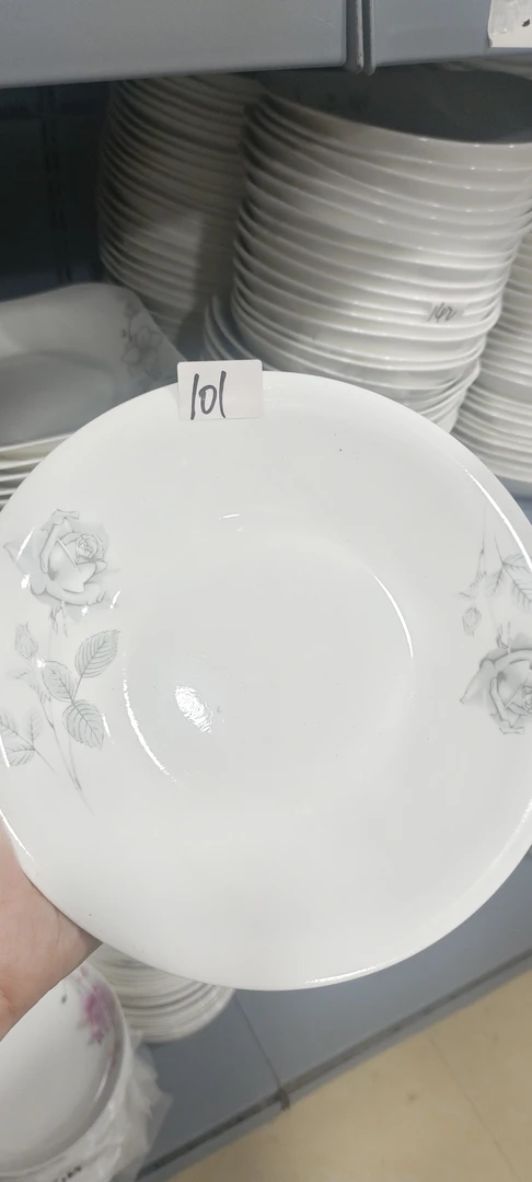 101号4个装8寸美地瓷大品牌窝窝盘深盘,银色玫瑰款