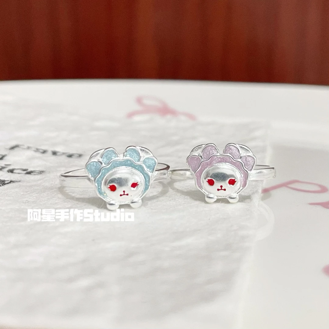 足银戒指 足银990兔熊baby 戒指活口可调节可爱少女