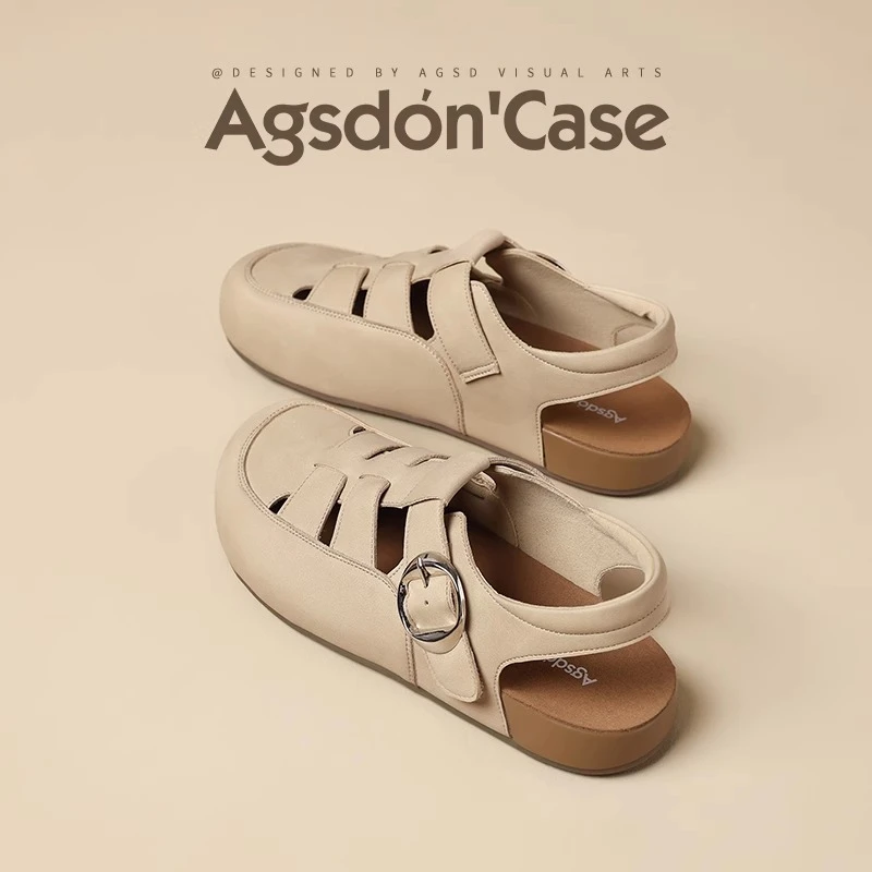 奥古狮登罗马凉鞋女2025新款夏季镂空包头勃肯半拖软底沙滩凉拖鞋