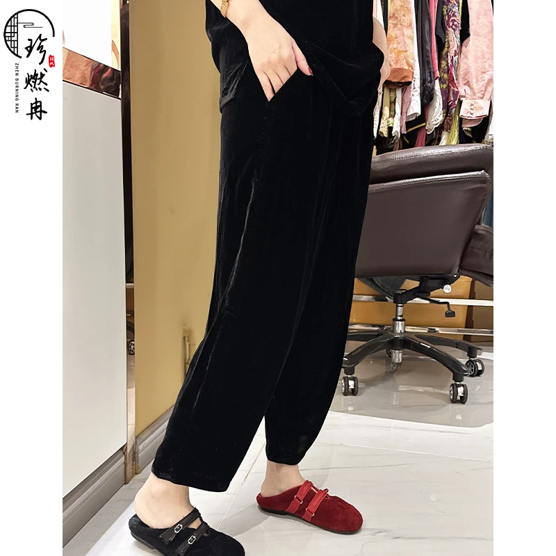 【珍珍旗舰】【经典丝绒】春夏新款新中式国风织金阔腿休闲裤K-30380