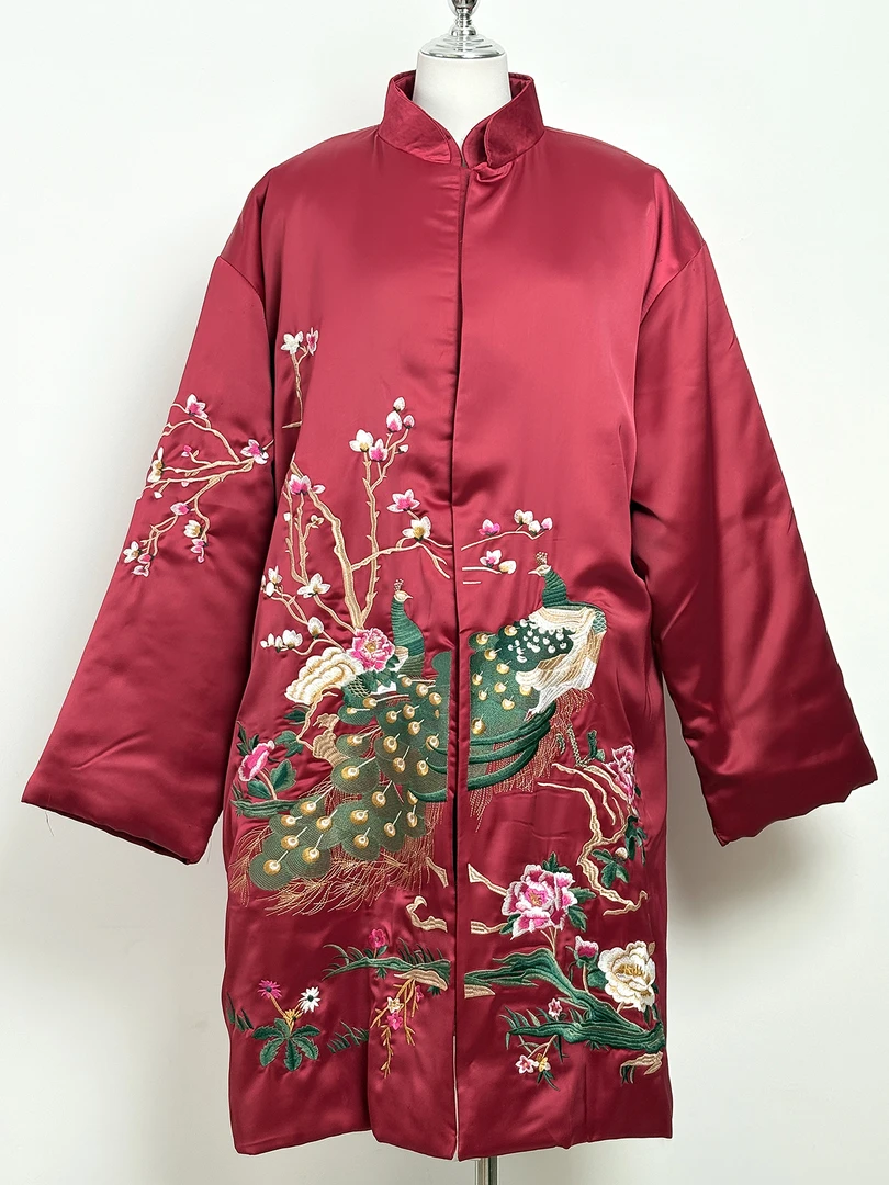 高端女老人百岁服孔雀牡丹七件套