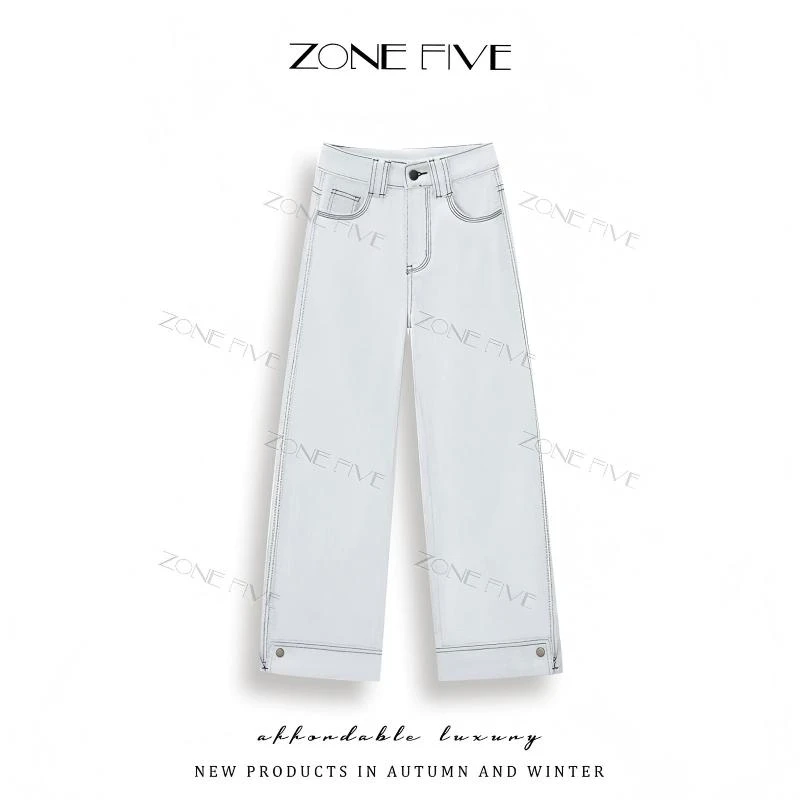 zonefive夏季新款牛仔裤直筒烟管宽松九分女士天丝垂感休闲裤1676
