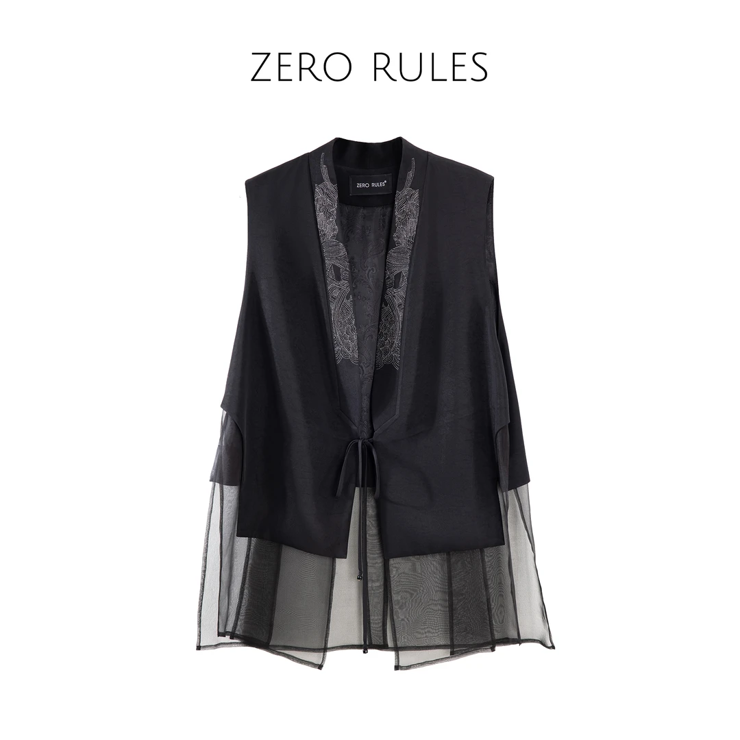 24061061【入砚】高定醋酸+100真丝欧根纱+盘银绣 新中式真丝马甲