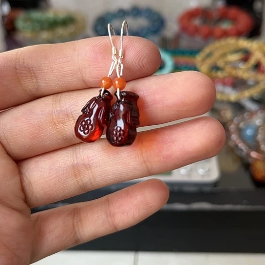 琥珀耳饰银S925镶嵌矿坑5