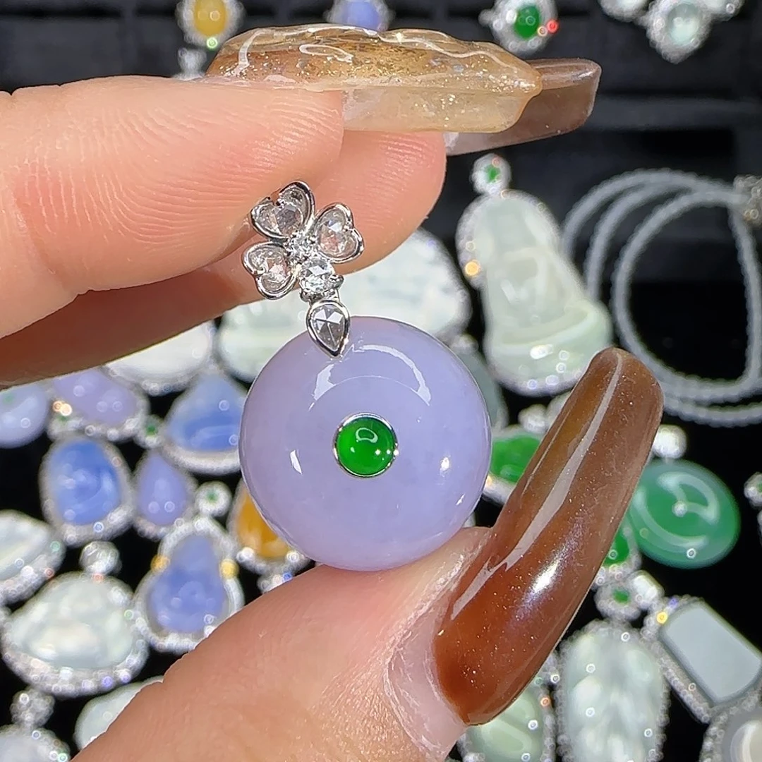 翡翠18K金镶嵌颈饰天然翡翠