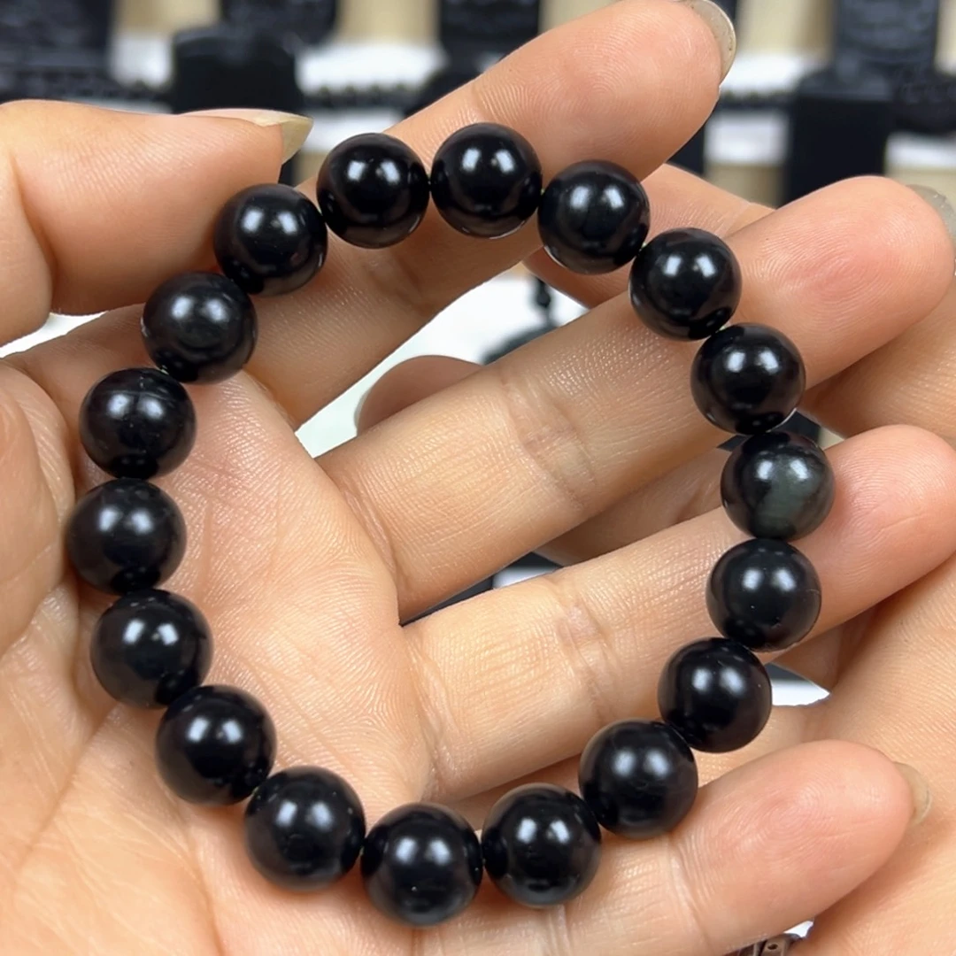 和田玉（墨玉）未镶嵌颈饰卡12圆珠手串带包容