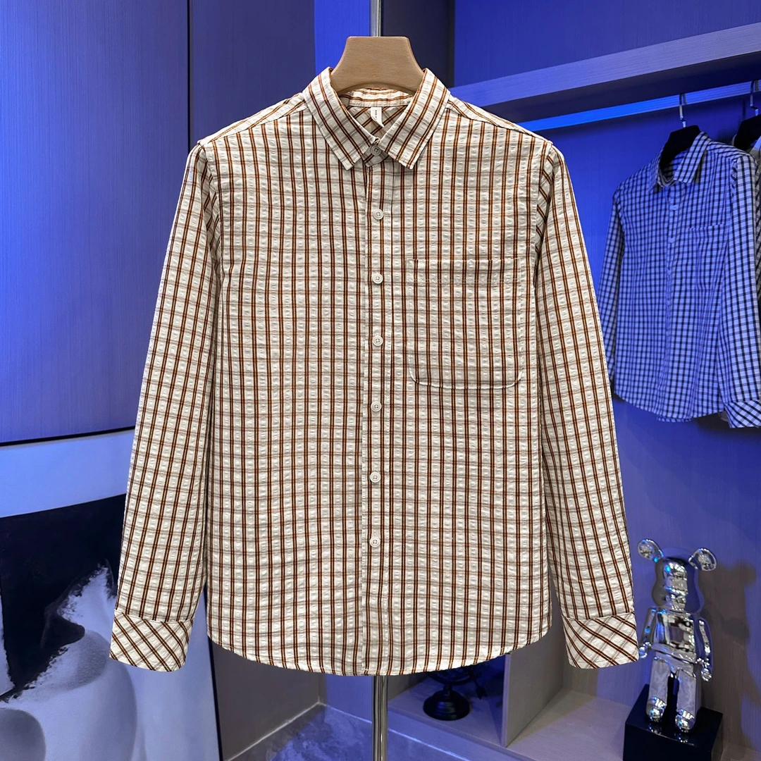 时尚高端男装轻奢小清新格子衬衫秋季潮牌高级感百搭帅气格纹衬衣