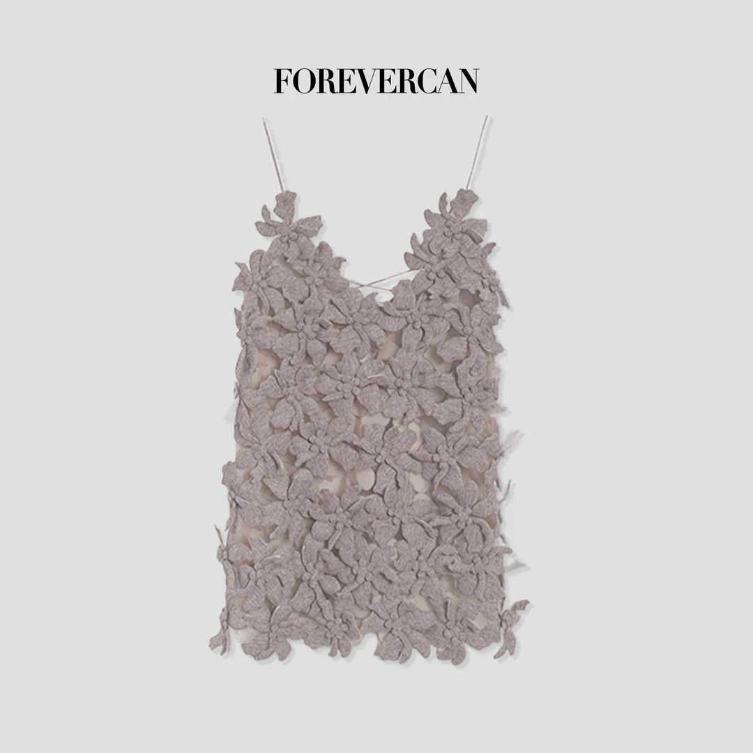 FOREVERCAN“花匠”重磅手工立体花卉V领吊带连衣裙 ST21596