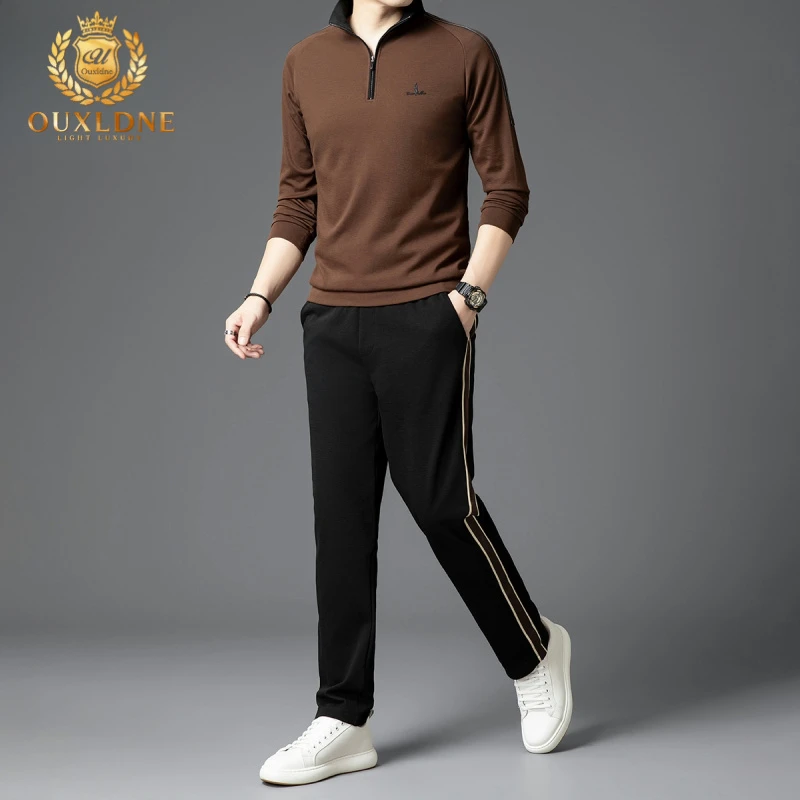 OUXLDNE 休闲套装男士半拉链卫衣秋季新款潮流搭配运动长裤两件套