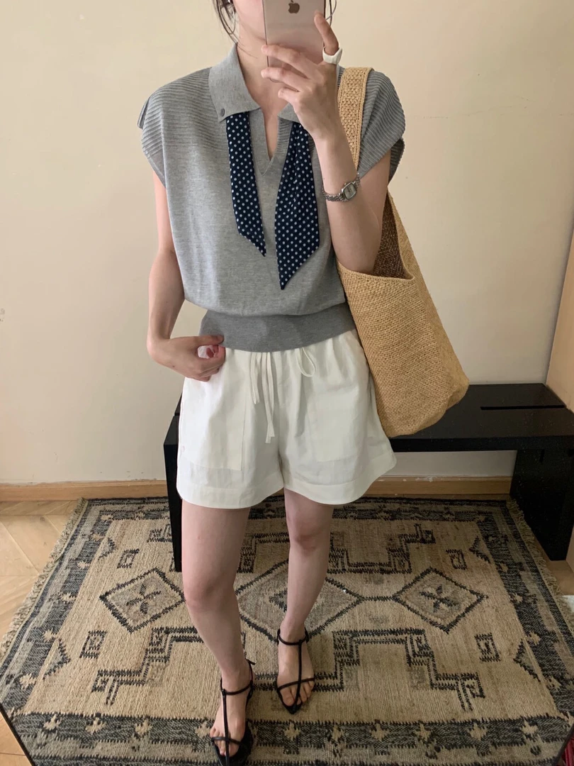 MGG《波点琦梦》法式慵懒polo飘带小衫