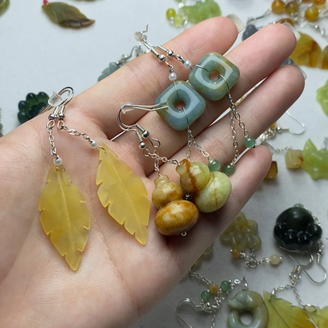 蛇纹石玉合金耳饰/耳饰