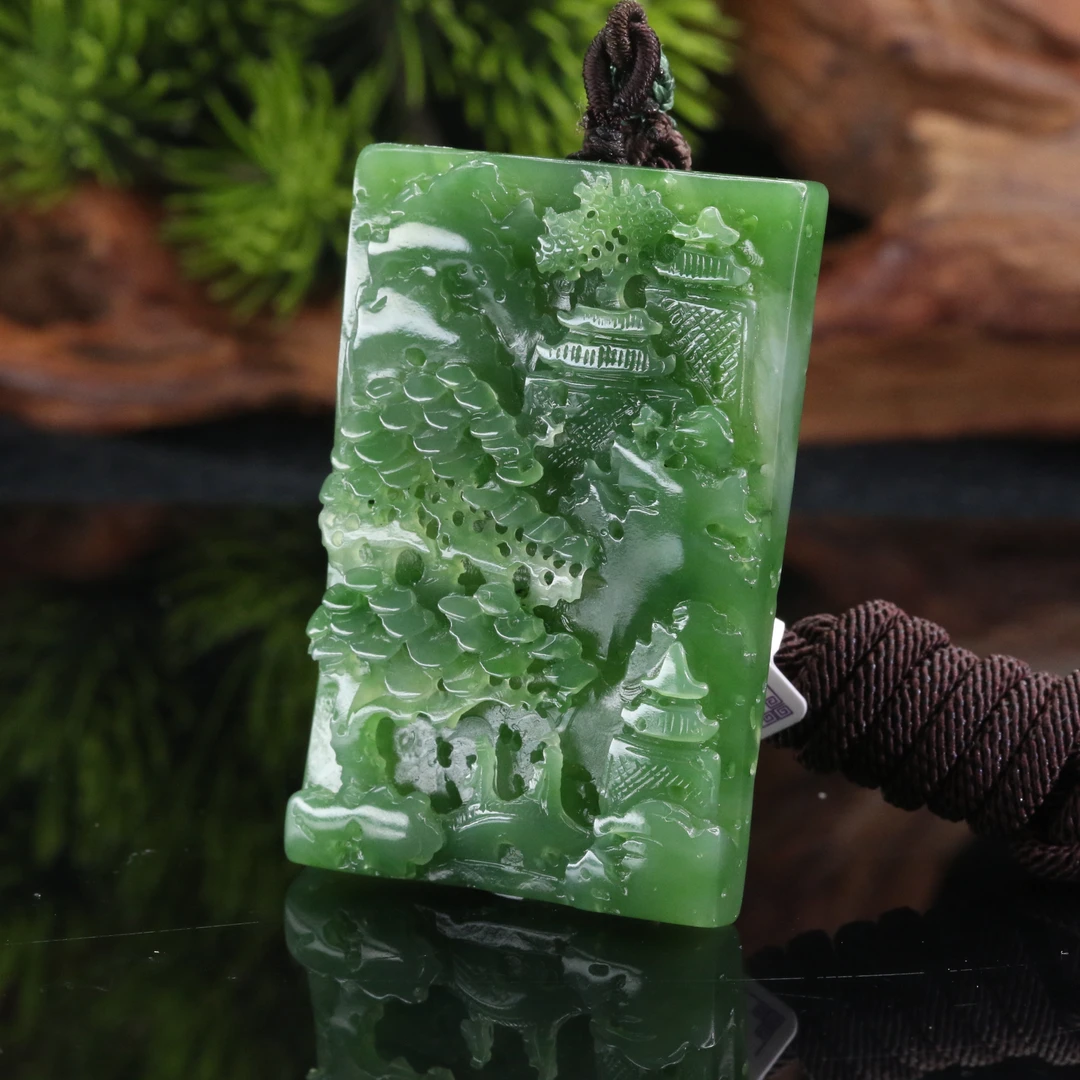 33和田玉碧玉山水牌/100444北京中保拍卖