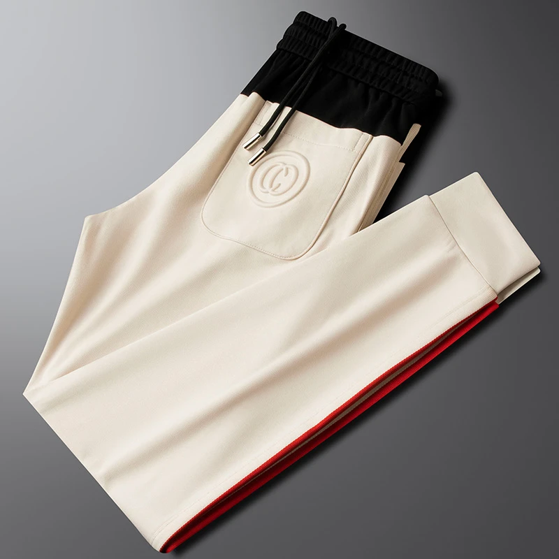 男士轻奢休闲运动裤男秋季2025新款撞色蜜蜂刺绣修身束脚卫裤潮牌