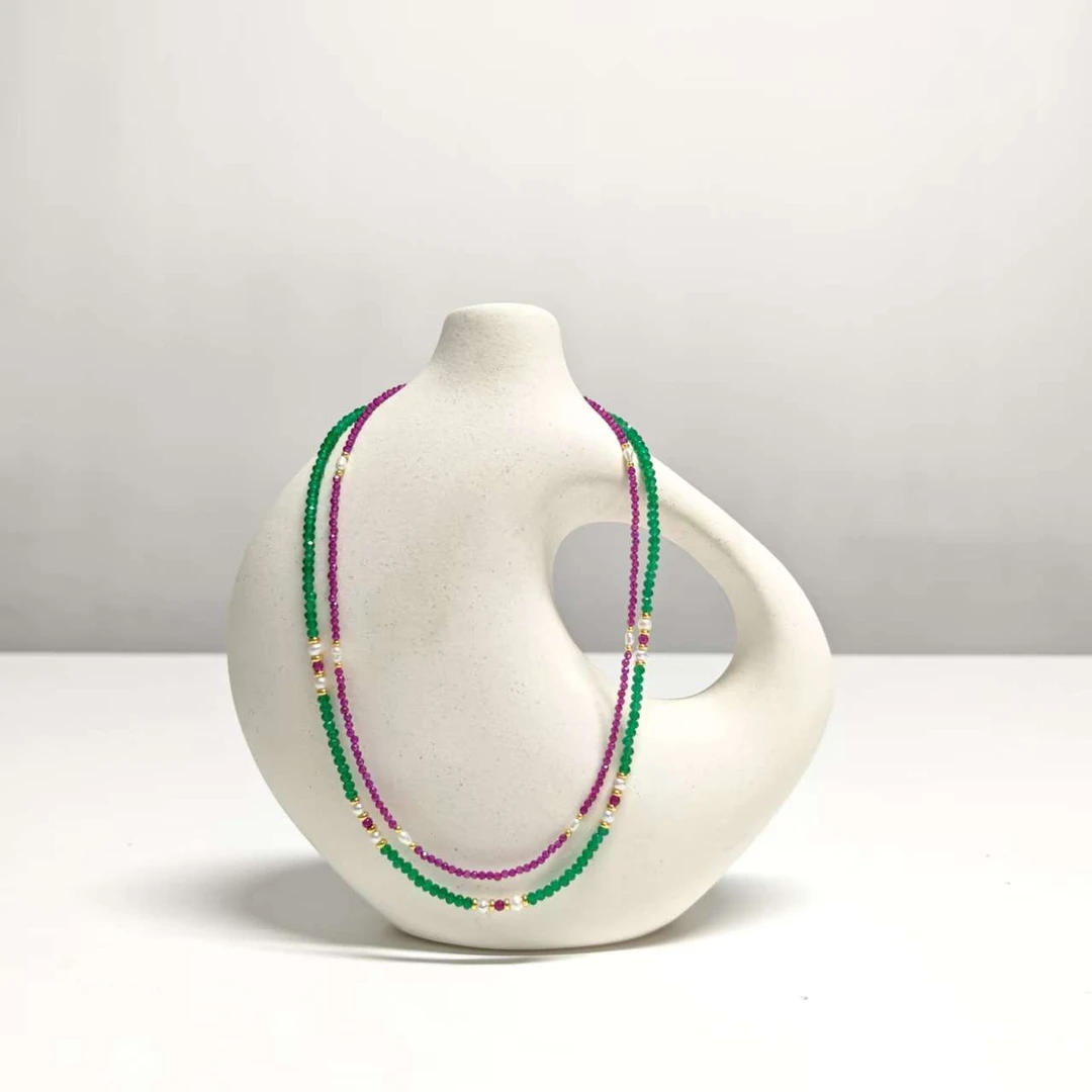 【颜色可选】摩瑟DP【ZY红绿小珠挂链】HAZC花瓶摆件玻璃花