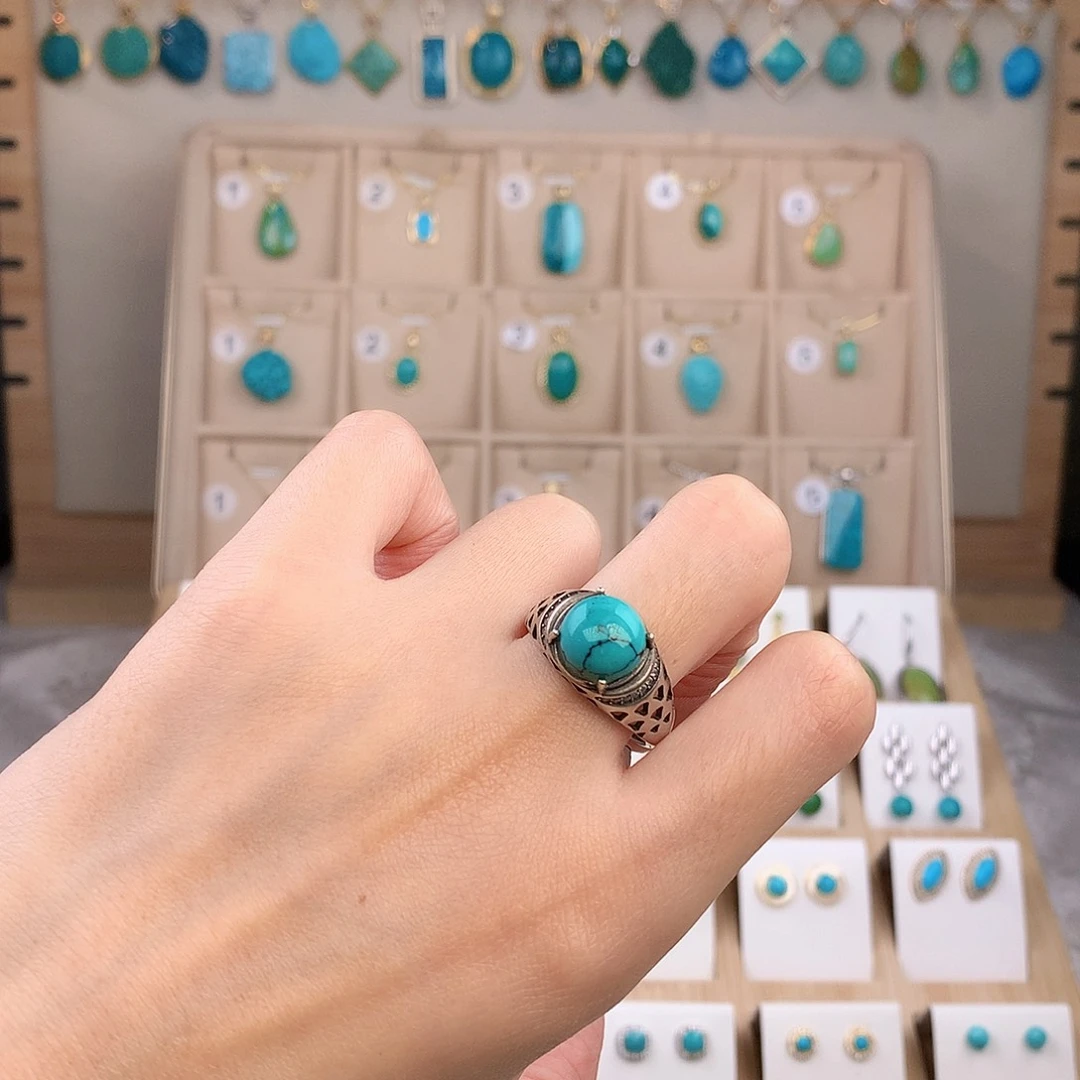 绿松石银S925镶嵌戒指