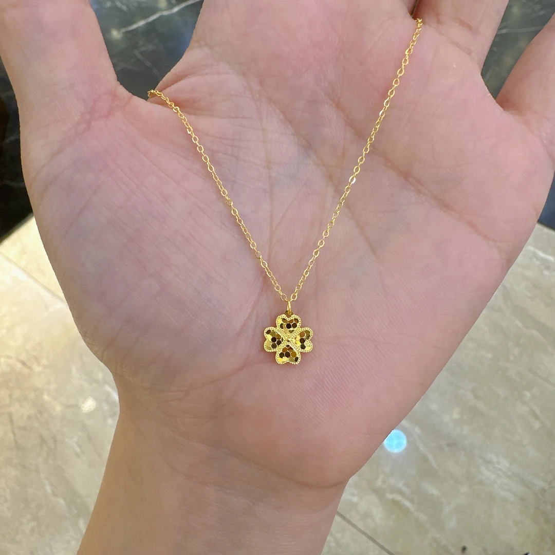 足金999碎冰冰幸运草项链新年礼物经典个性简约小众