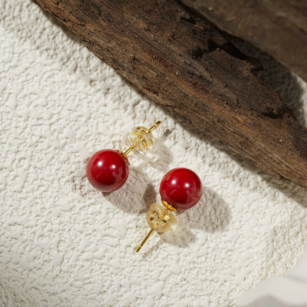 含辰砂工艺品【平安耳钉】朱砂 （天然珠宝多样性发其一）