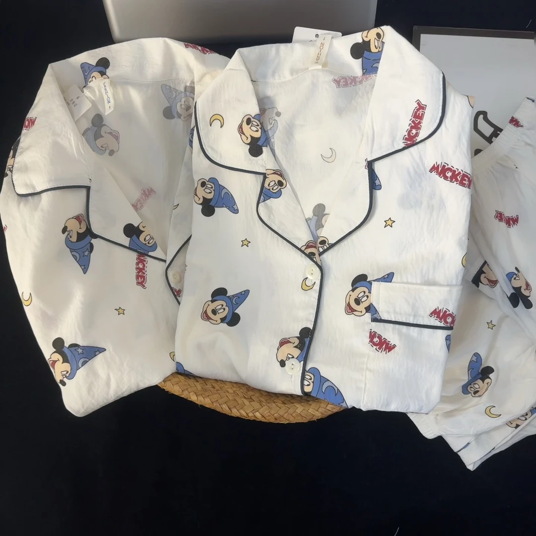 夏季薄款情侣睡衣男女款ins卡通米奇学生短袖三件套可外穿家居服