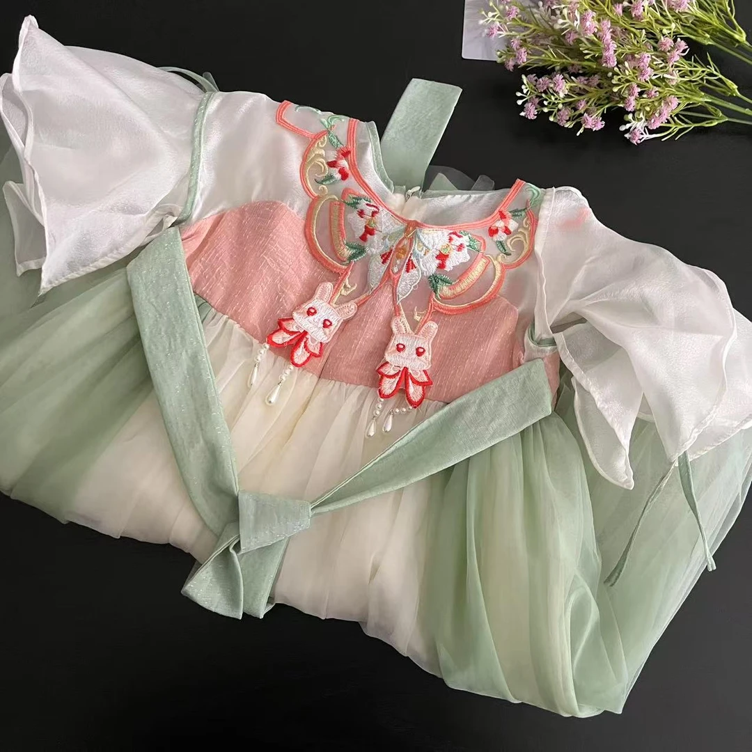 夏款女童短袖纱裙绿色 2506沐系