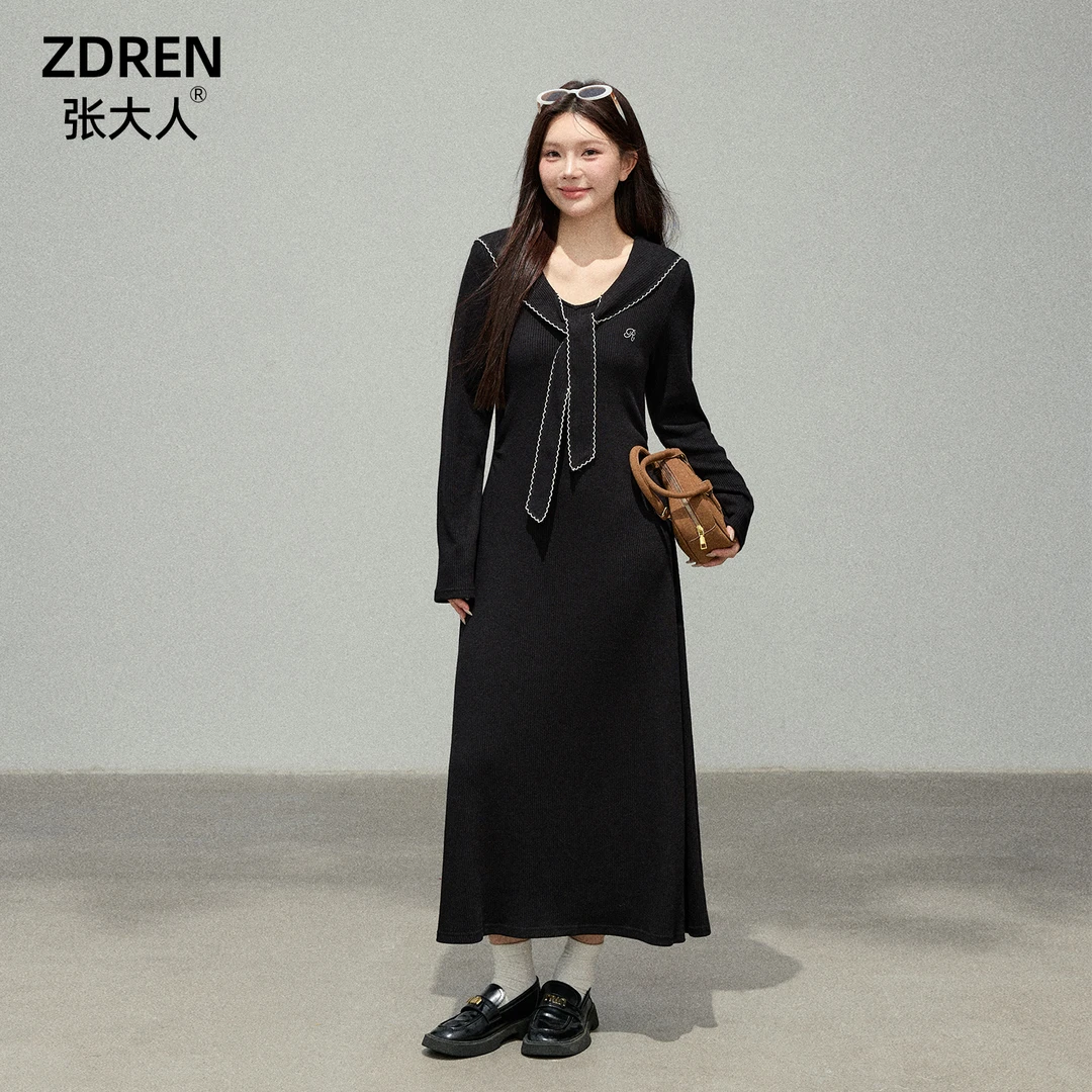 【安妮日记】大码女装微胖妹妹小设计感显瘦海军领毛织连衣裙