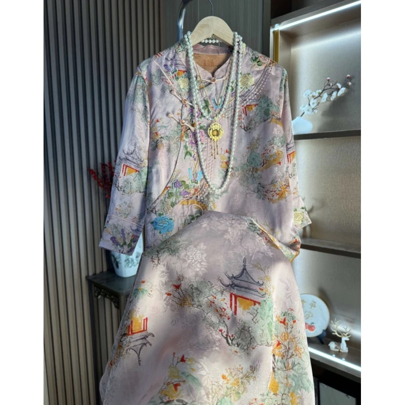 【洛阳亭】 新中式复古国风刺绣宽松连衣裙CF045