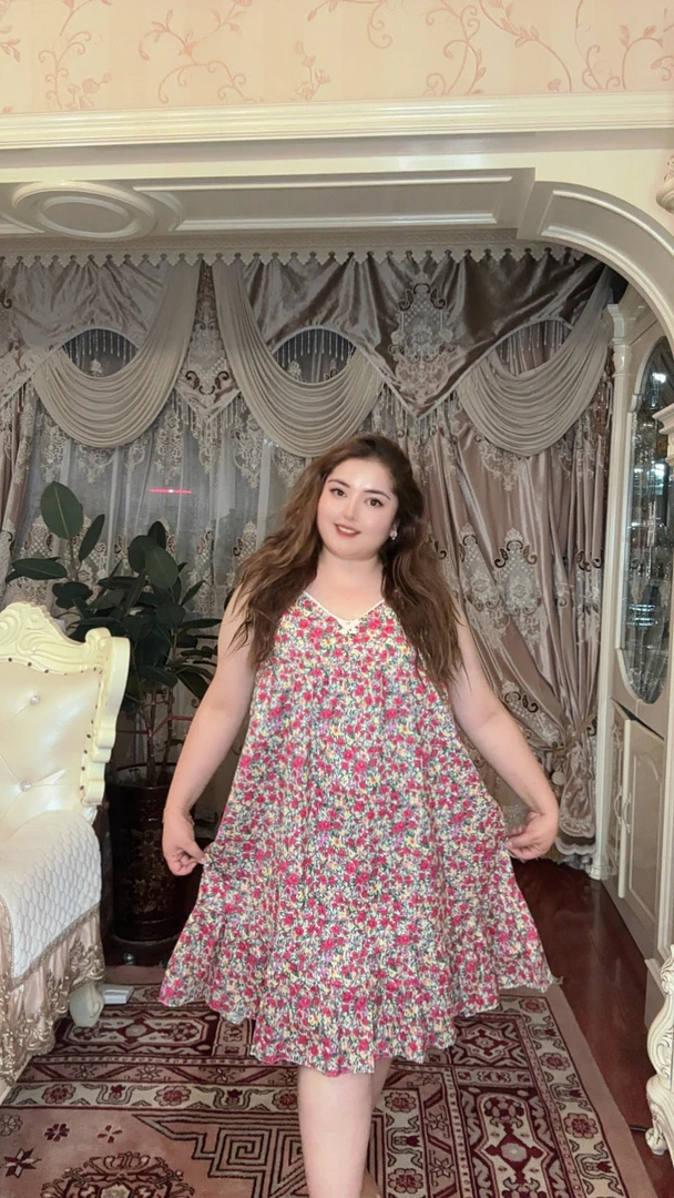 新款大码碎花吊带裙