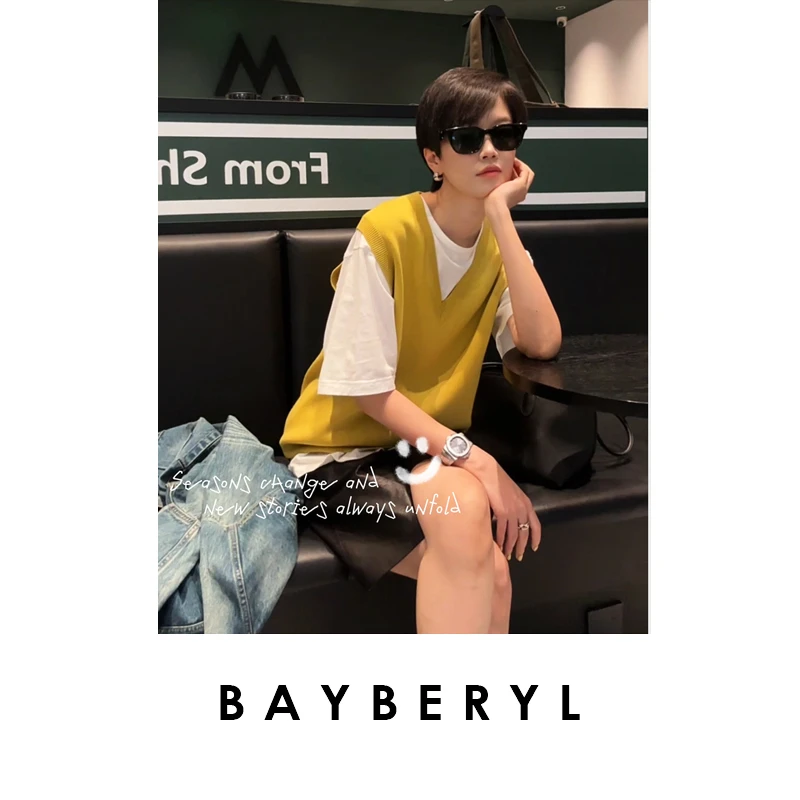BAYBERYL老贝灰柠背心*V领百搭无袖羊毛秋叠穿针织ZZS5H2806