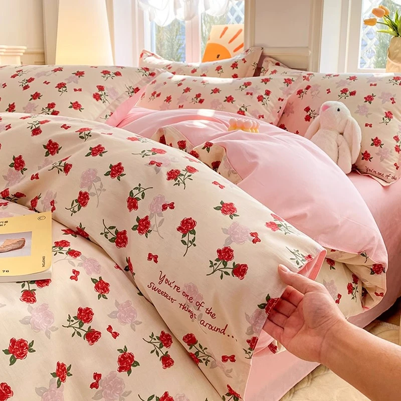 云瑾小清新纯棉四件套床上用品新款全棉床单被套单人床笠款三件套