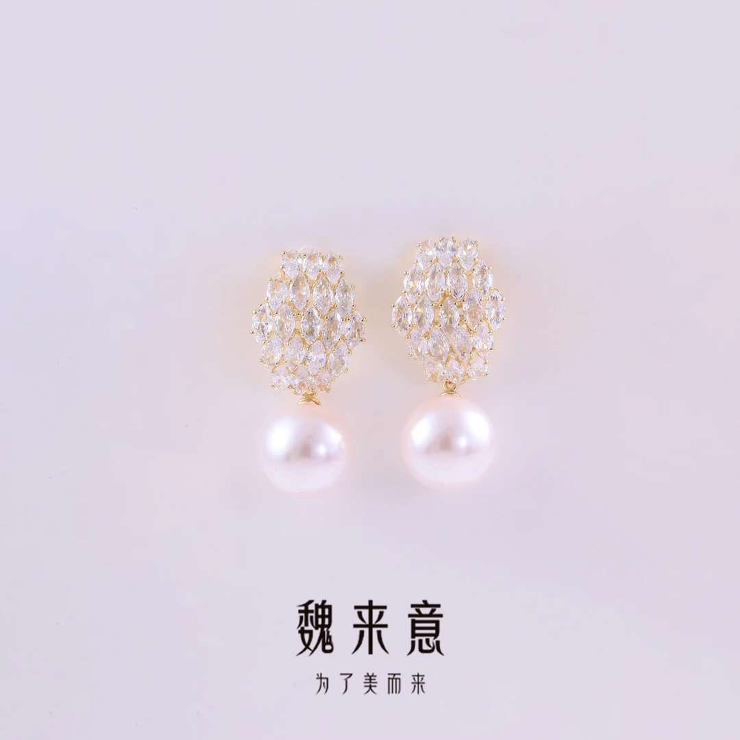 【魏来意】镀K金正圆无暇气质小香风耳钉12mm