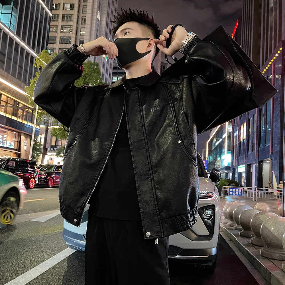 黑色解构拼接皮衣外套男秋季新款穿搭高级感痞帅机车夹克帅气上衣