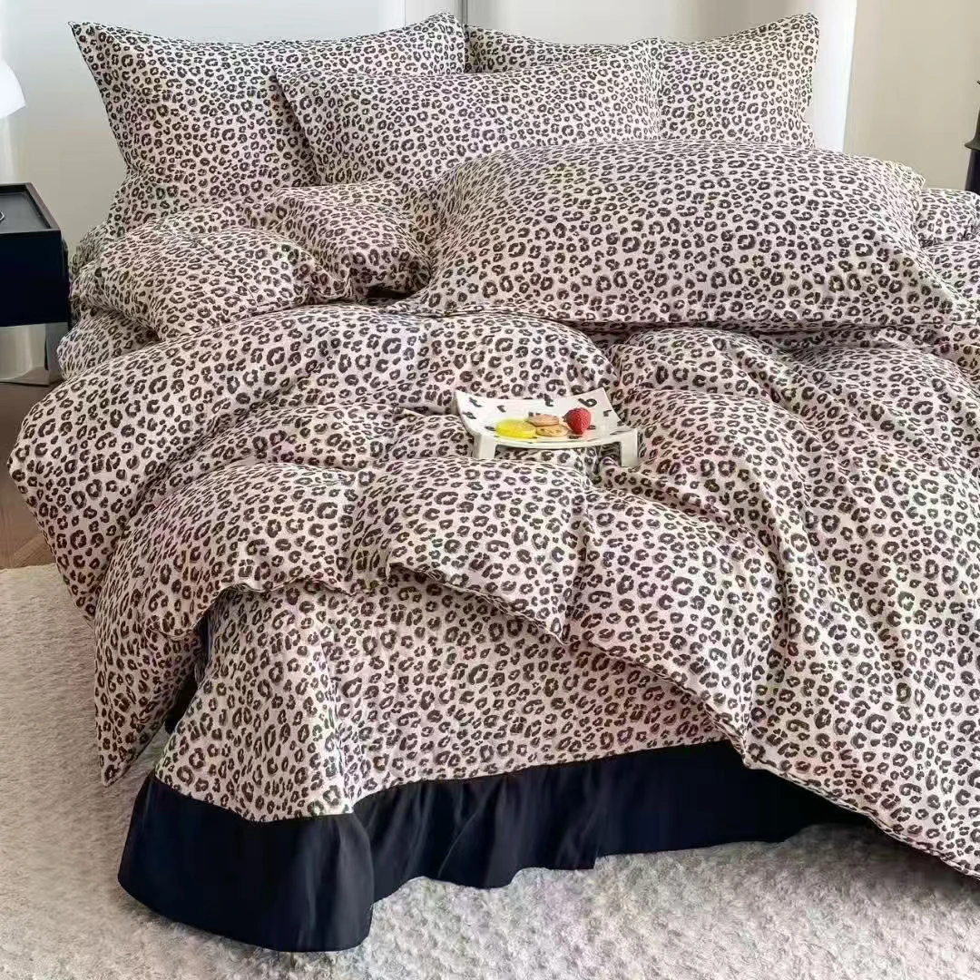 针织棉床盖四件套花边四季款