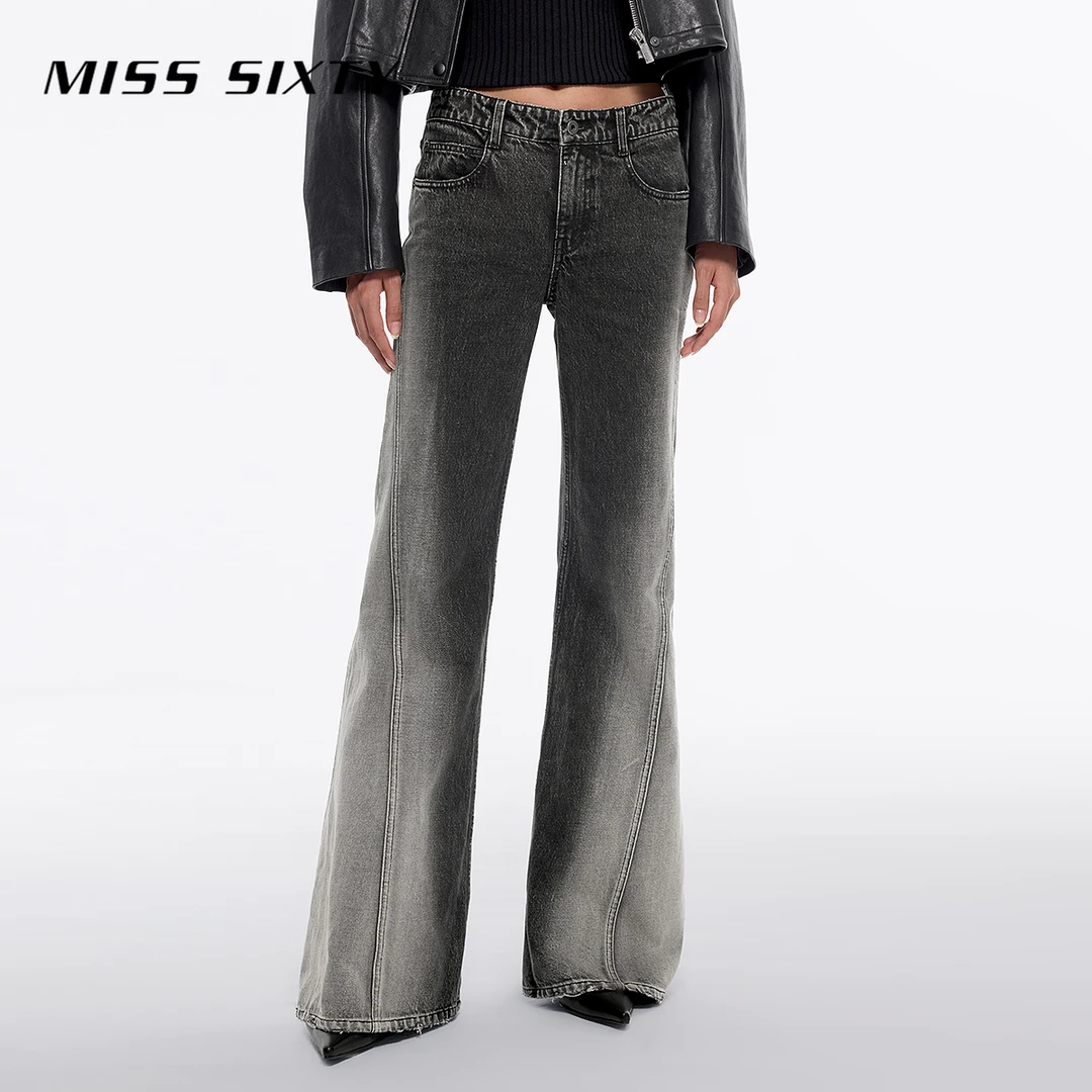 Miss Sixty新款牛仔裤女复古磨白做旧低腰微喇裤显瘦百搭