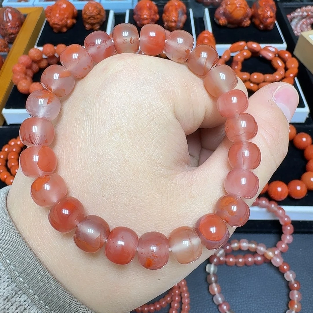 南红玛瑙未镶嵌川料瓦西老邢飘花手链10.1mm32.4g