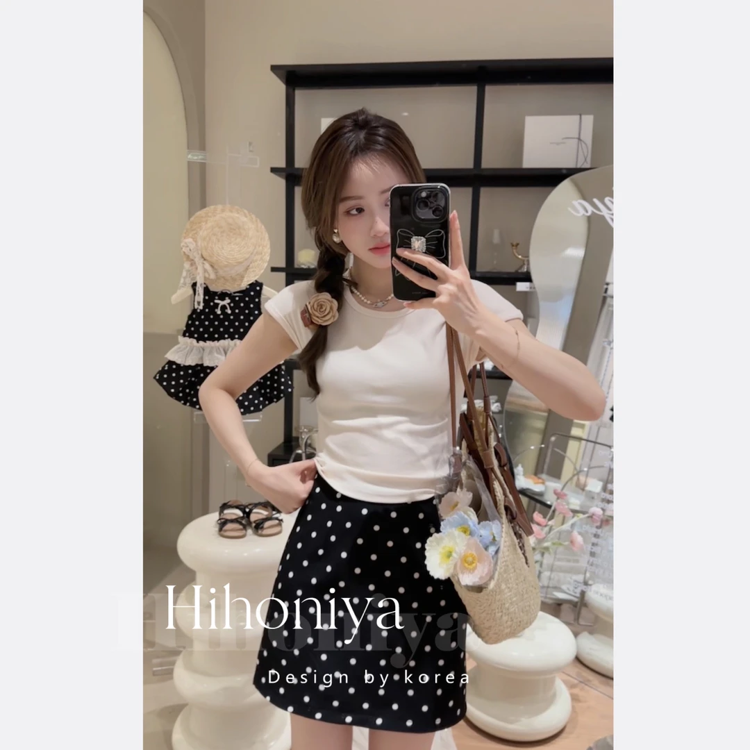 【小波点】三Hihoniya~2025夏季无袖波点花边森系亲子装韩版
