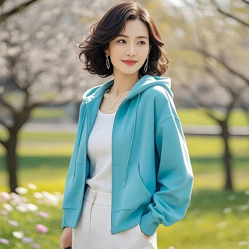 超好看洋气减龄连帽卫衣女开衫2025春秋新款小个子休闲百搭外套女