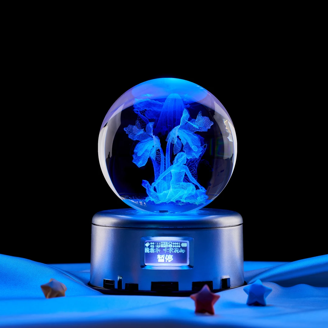 花仙子按钮开关激光内雕水晶球卧室氛围感小夜灯送同学闺蜜生日