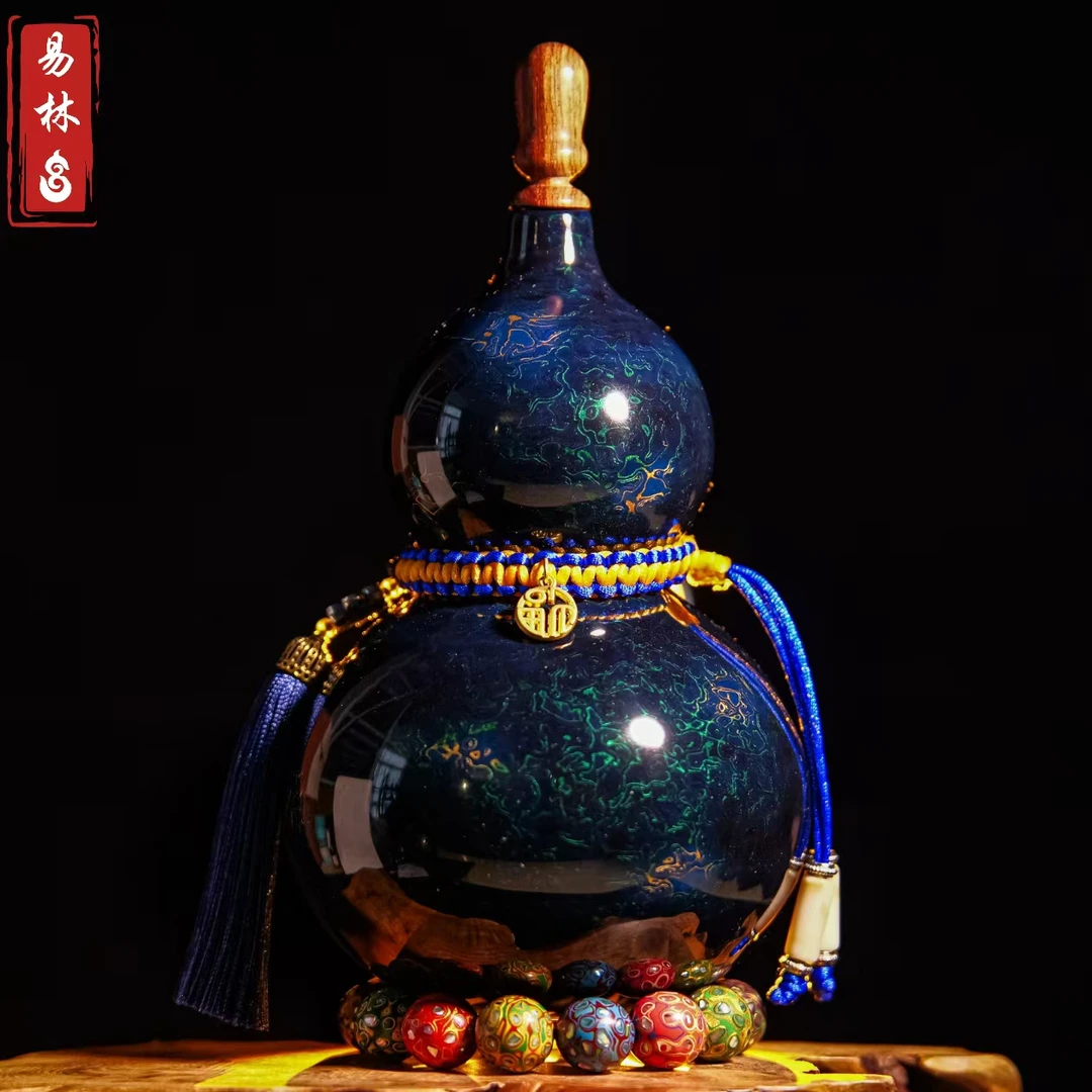 【雪龙吟~烟岚云岫】蓝宝砂工艺高端酒葫芦文玩福禄摆件天然