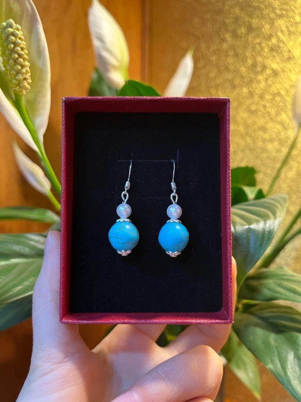 非金属陶瓷耳饰 新中式国风玉石耳饰蓝色迷你纯银耳环绿松