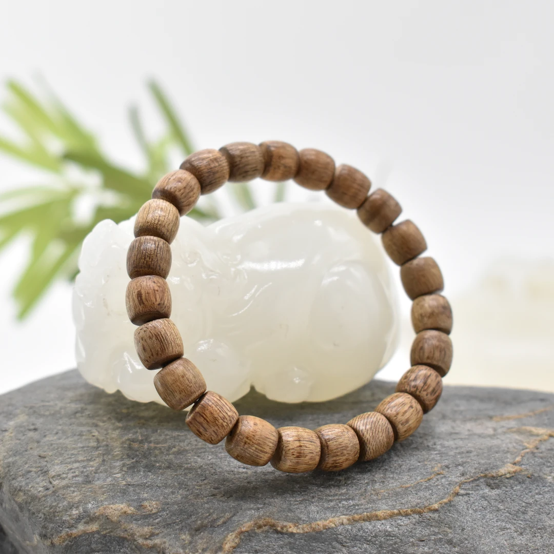 沉香【老王甄选】土沉香天然黄油格0.7老型珠单圈手串多样性发一