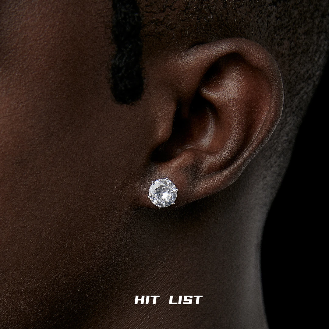 925银耳饰 HIT LIST锆石耳钉男纯银嘻哈美式免摘超闪耳饰