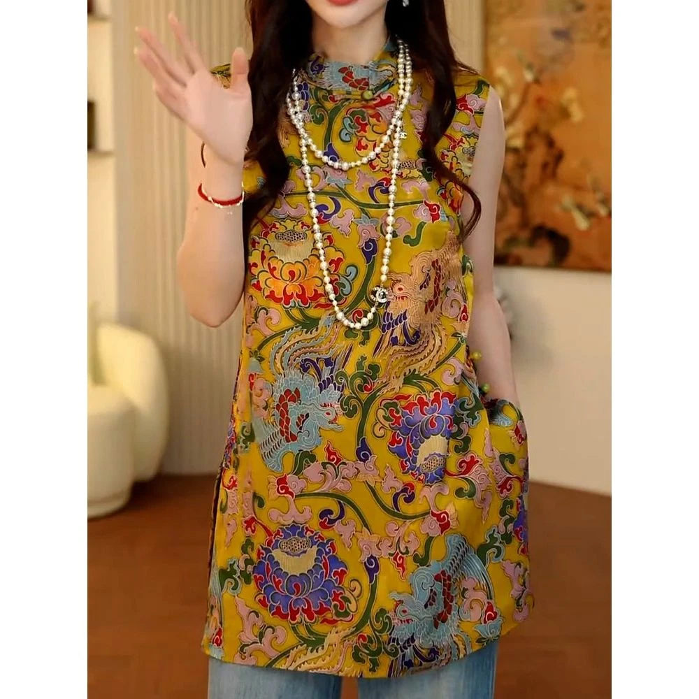 新中式国风复古印花立领衬衫2025夏季新款优雅时尚洋气显瘦上衣