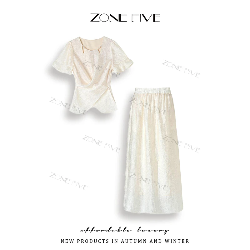 【zonefive】通勤休闲风时尚轻奢部落风重工短袖复古套装A25W0093