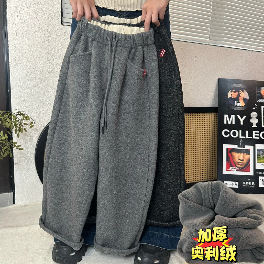 冬季2025男女童皮筋腰带休闲风休闲裤卫裤加绒裤糯米裤
