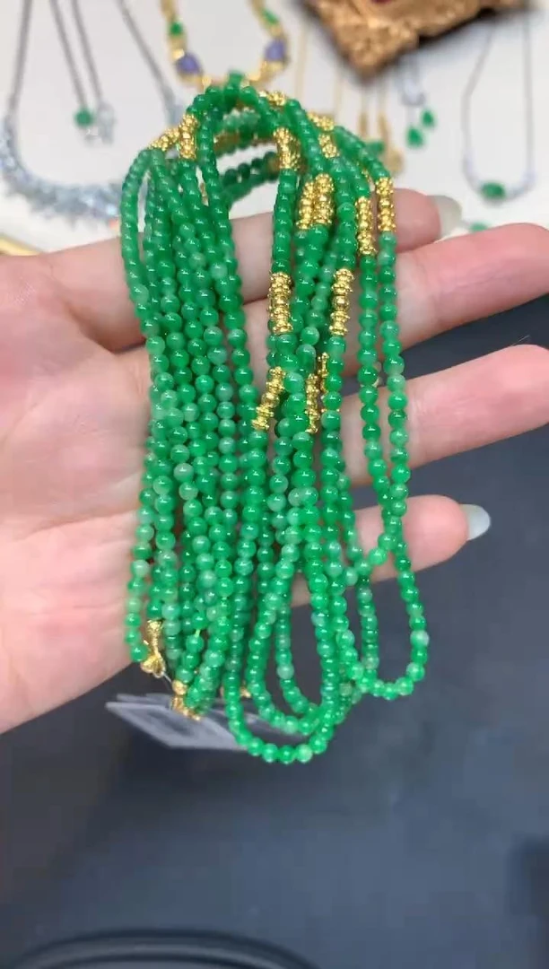 翡翠珠链-足金镶嵌-约卡3mm-GM354-多样性发一件-BK|CZL