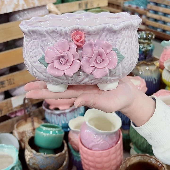 有孔，凑单福利满10元发货陶瓷多肉花盆！