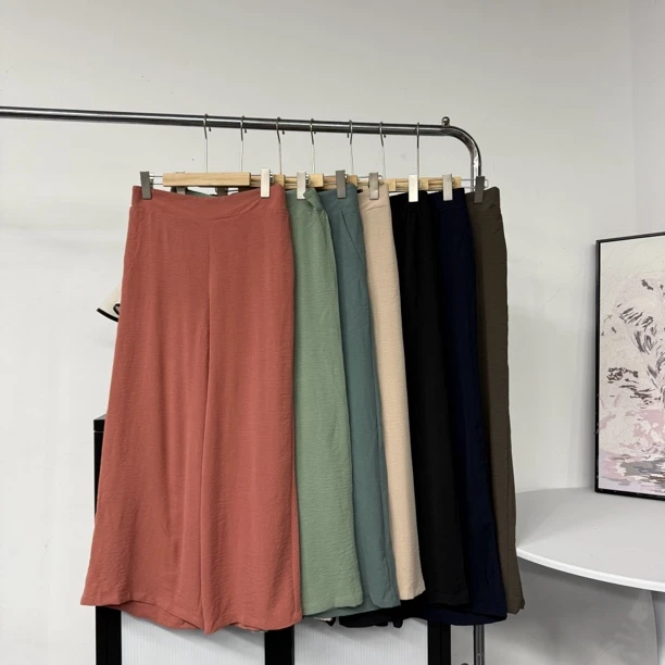 9788夏季松紧7色九分阔腿直筒休闲裤