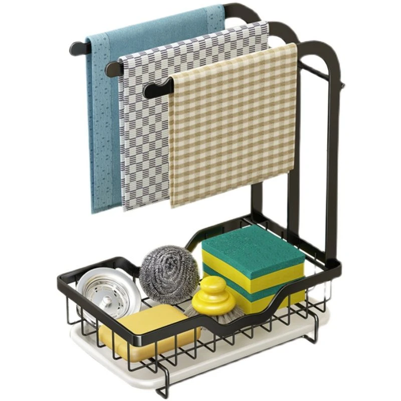 新款高低杆抹布架厨房置物架免打孔台面爆款海绵沥水架洗碗布收纳