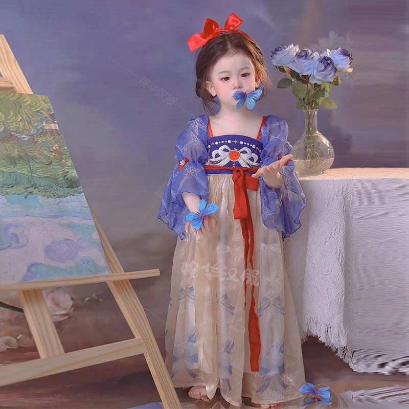 女童2025新款汉服白雪公主裙夏季儿童表演服女孩周岁生日连衣裙D