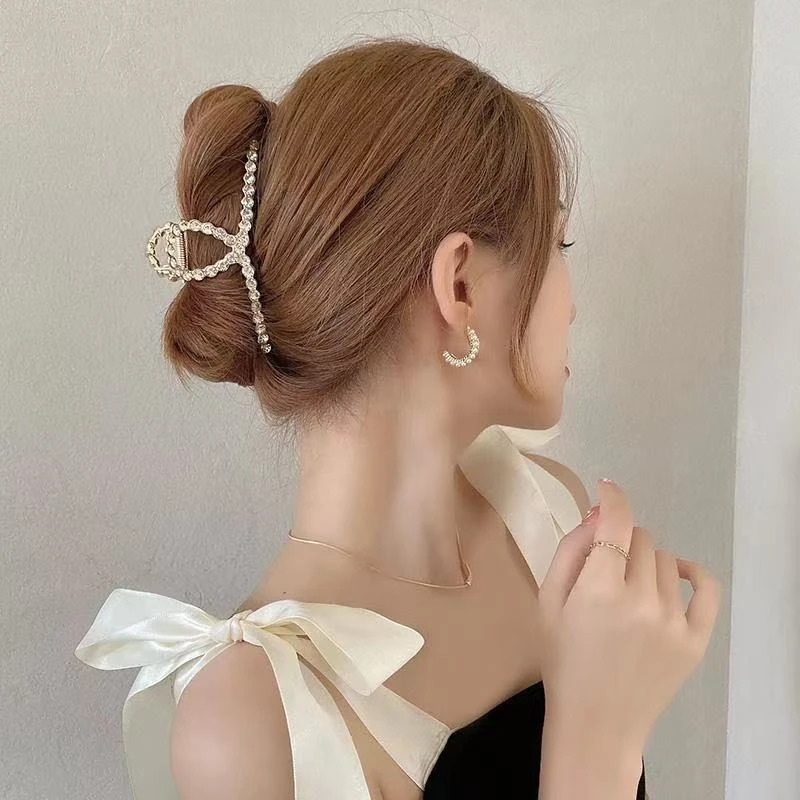 合金珍珠抓夹韩式简约气质优雅发夹后脑勺鲨鱼夹可爱风夹子女抓夹