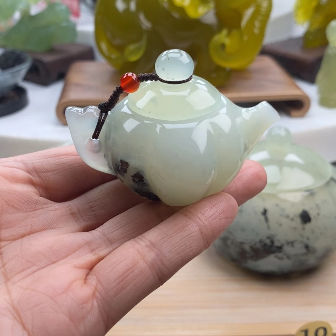 岫玉未镶嵌四大名玉手把壶